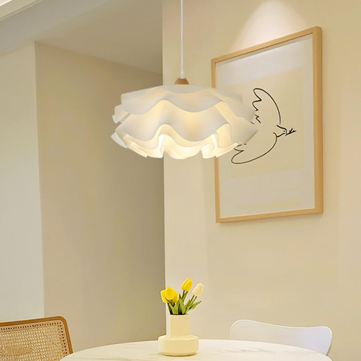 Art Deco White Tiered Flower Acrylic Pendant Light Image - 2