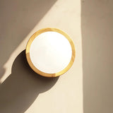 Art Deco Wood Base Round White Glass Wall Sconce Image - 10