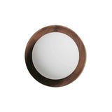 Art Deco Wood Base Round White Glass Wall Sconce Image - 7