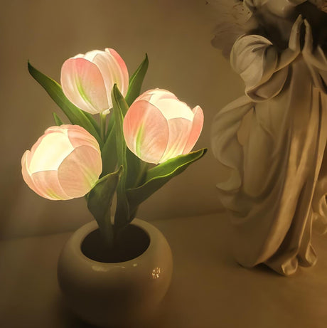 Art Elegant Tulip Ceramic Flower Shape LED Table Lamp Image - 1