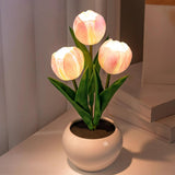 Art Elegant Tulip Ceramic Flower Shape LED Table Lamp Image - 16