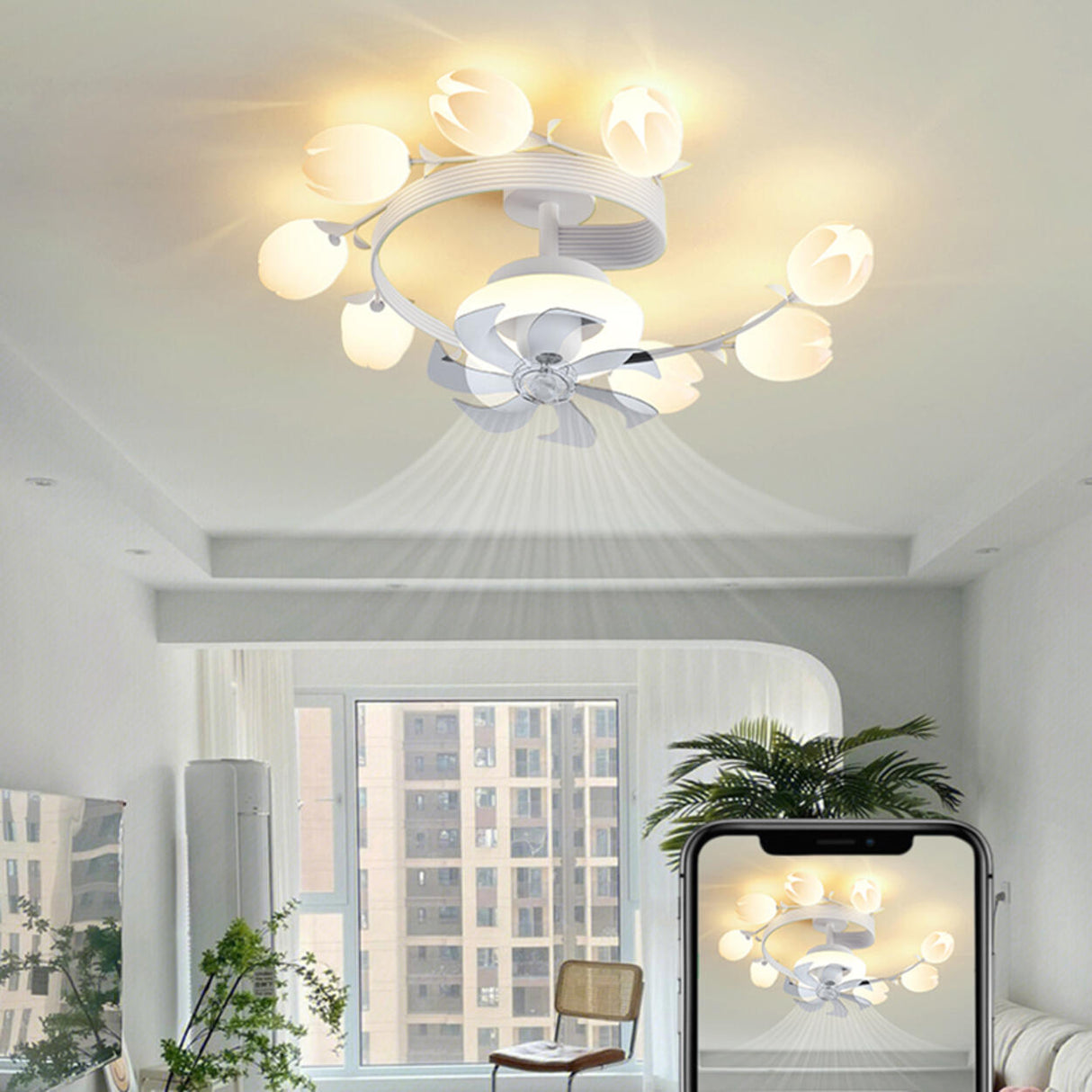 Art Elegant Tulip Multilight Floral Ceiling Fan Light Image - 17