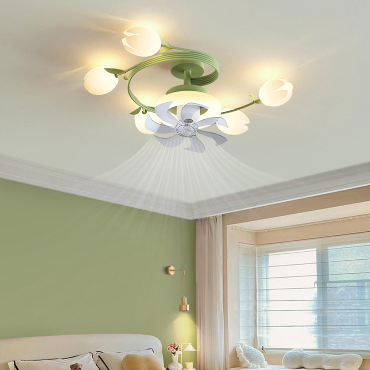 Art Elegant Tulip Multilight Floral Ceiling Fan Light Image - 19