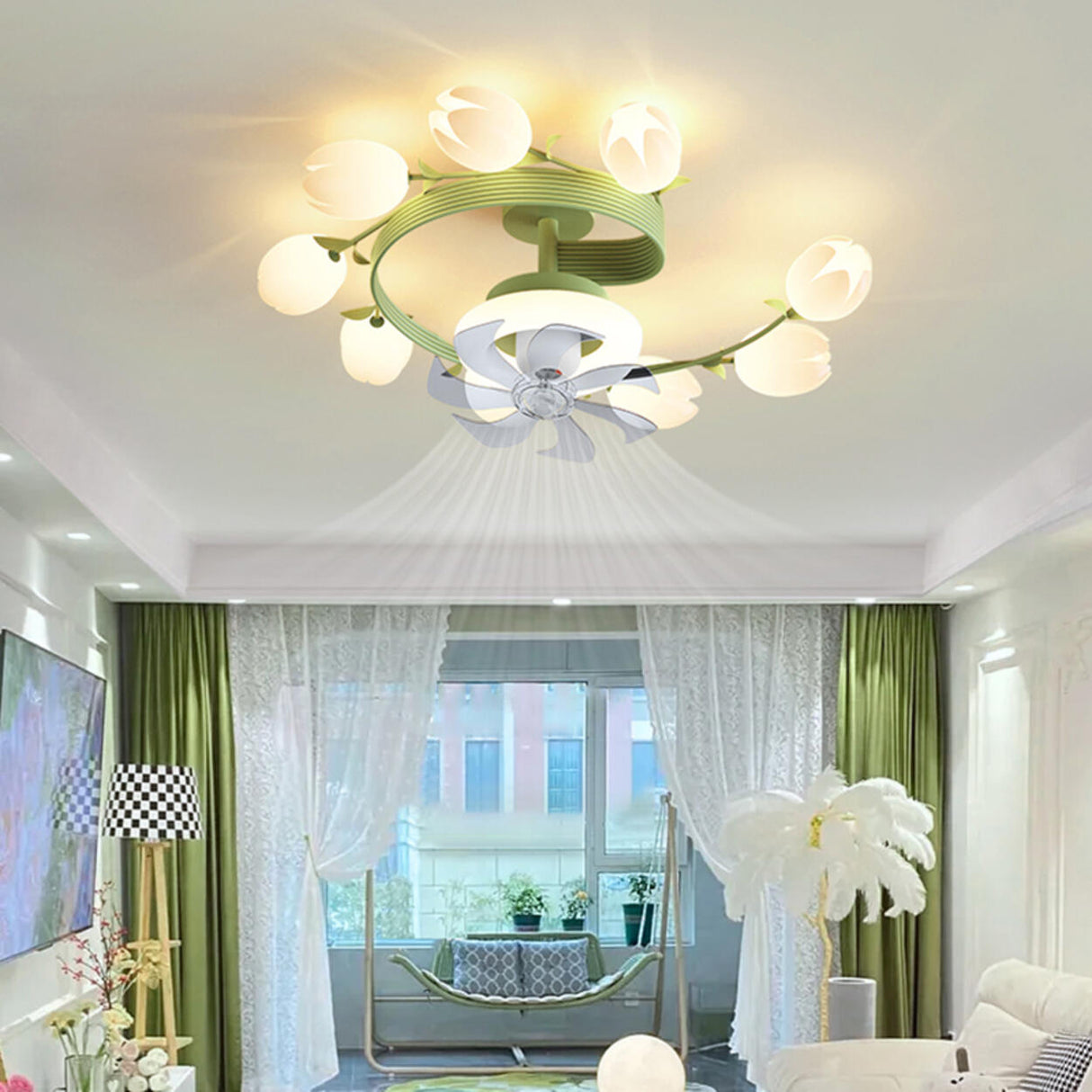 Art Elegant Tulip Multilight Floral Ceiling Fan Light Image - 20