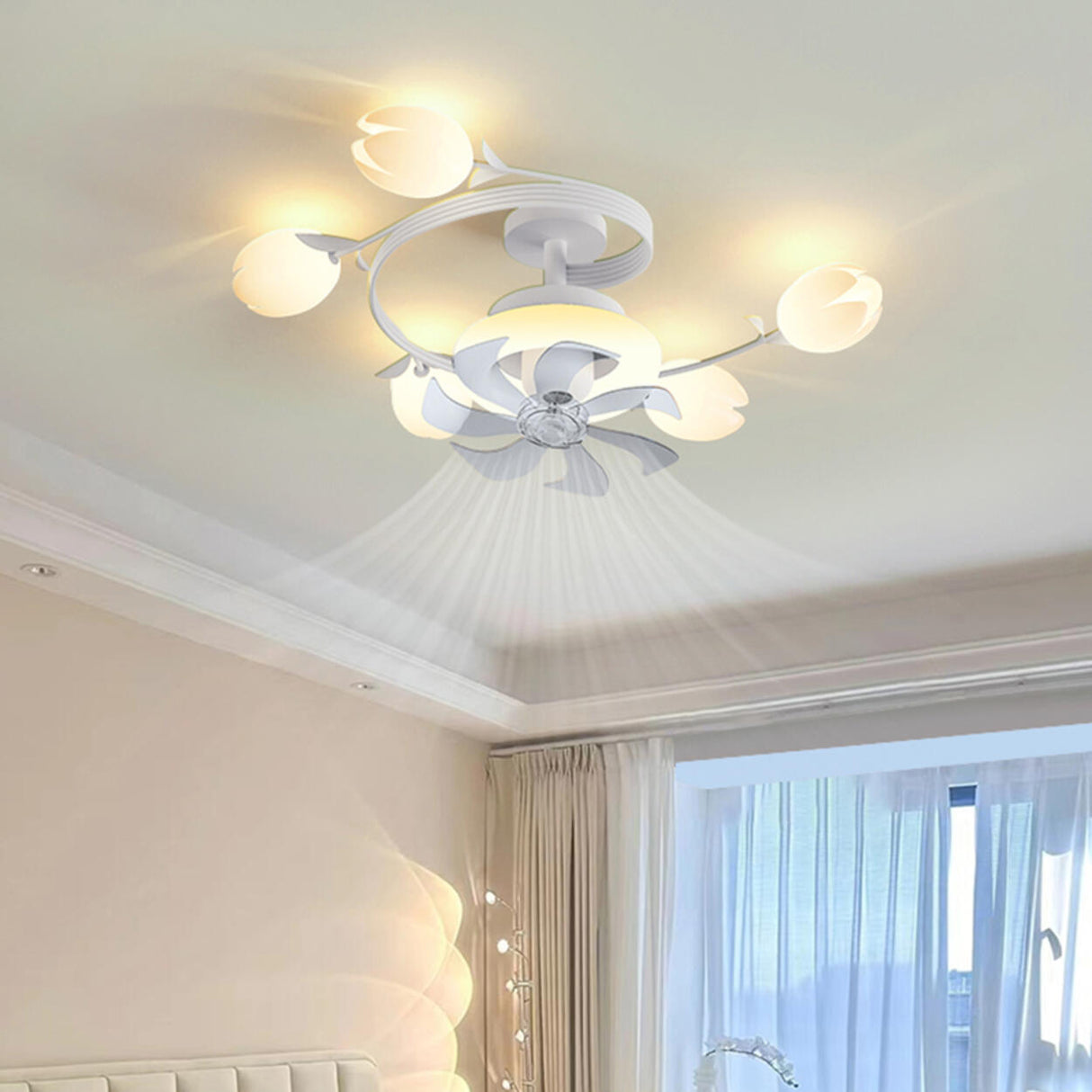 Art Elegant Tulip Multilight Floral Ceiling Fan Light Image - 6