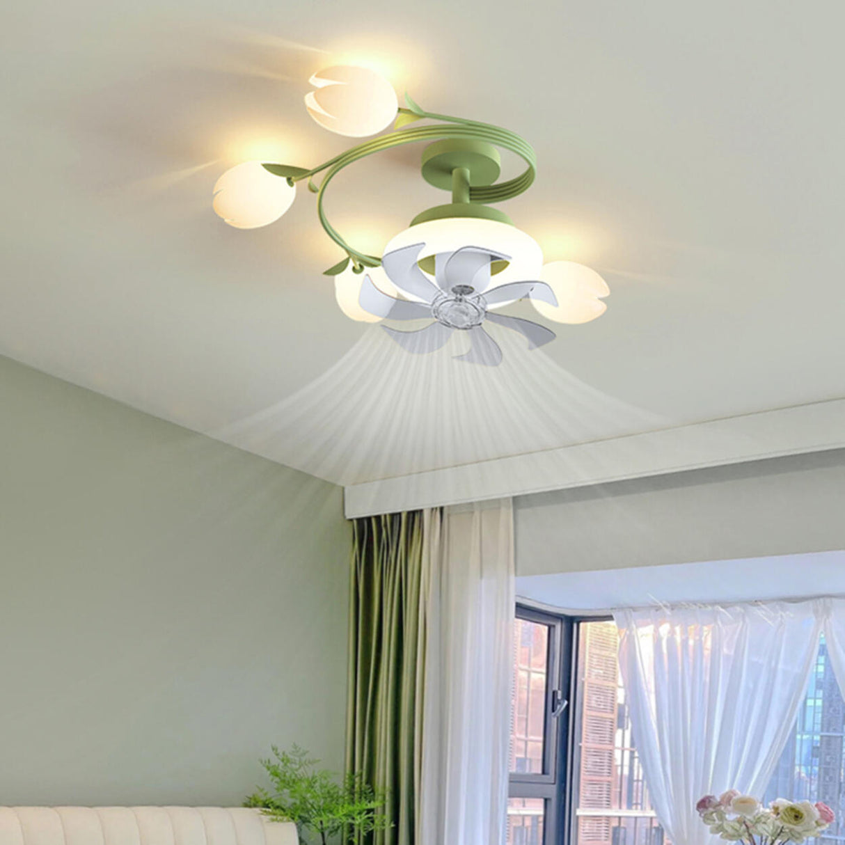 Art Elegant Tulip Multilight Floral Ceiling Fan Light Image - 8