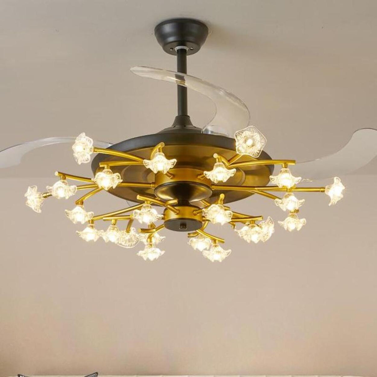 Art Firefly Gold Floral Modern Ceiling Fan with Light Image - 3