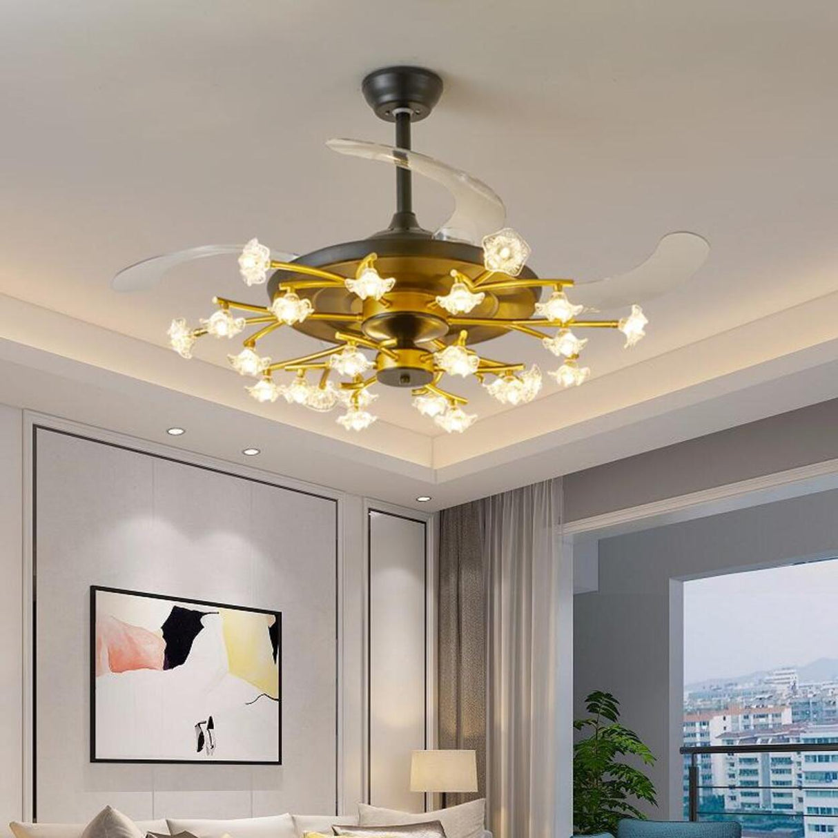 Art Firefly Gold Floral Modern Ceiling Fan with Light Image - 4