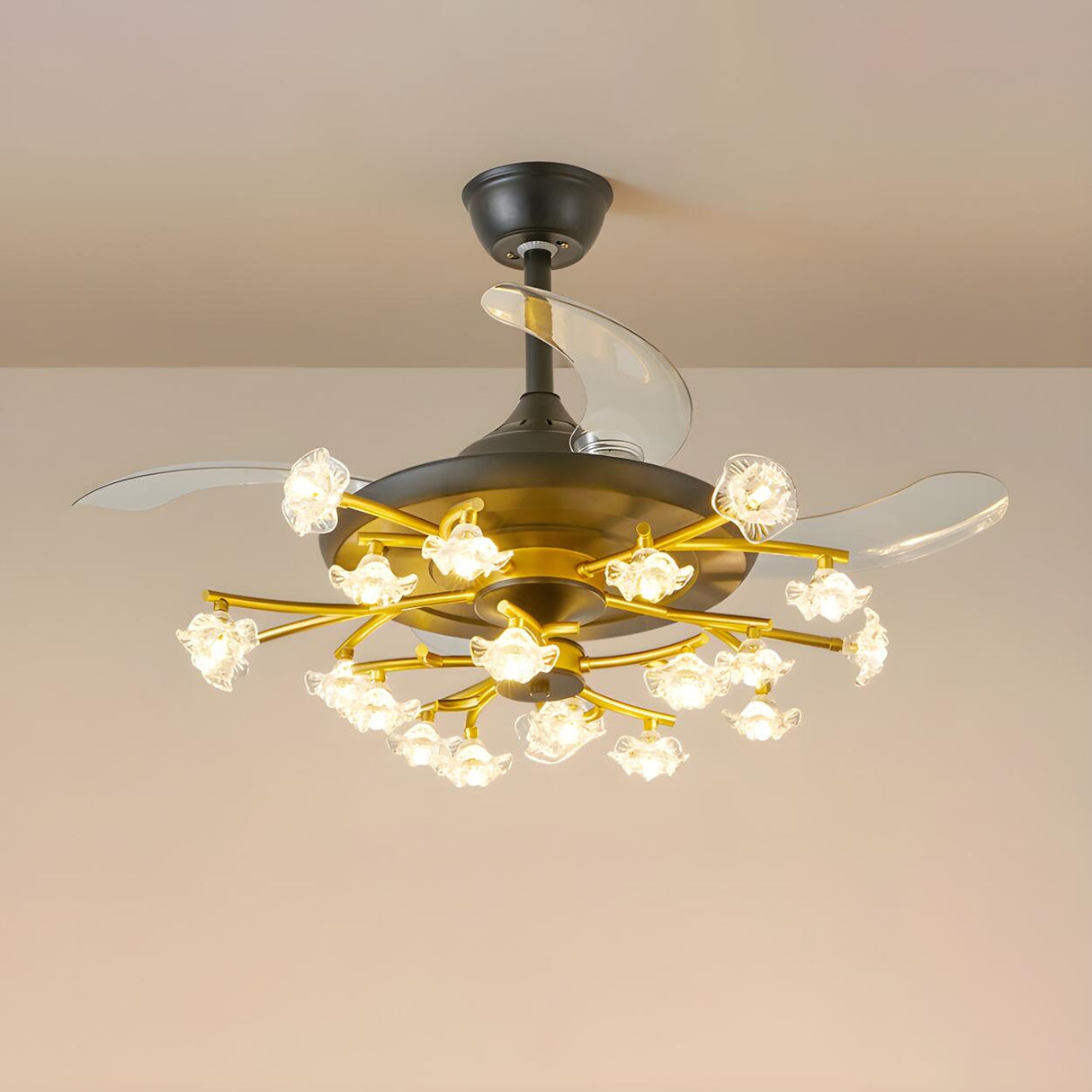 Art Firefly Gold Floral Modern Ceiling Fan with Light Image - 6