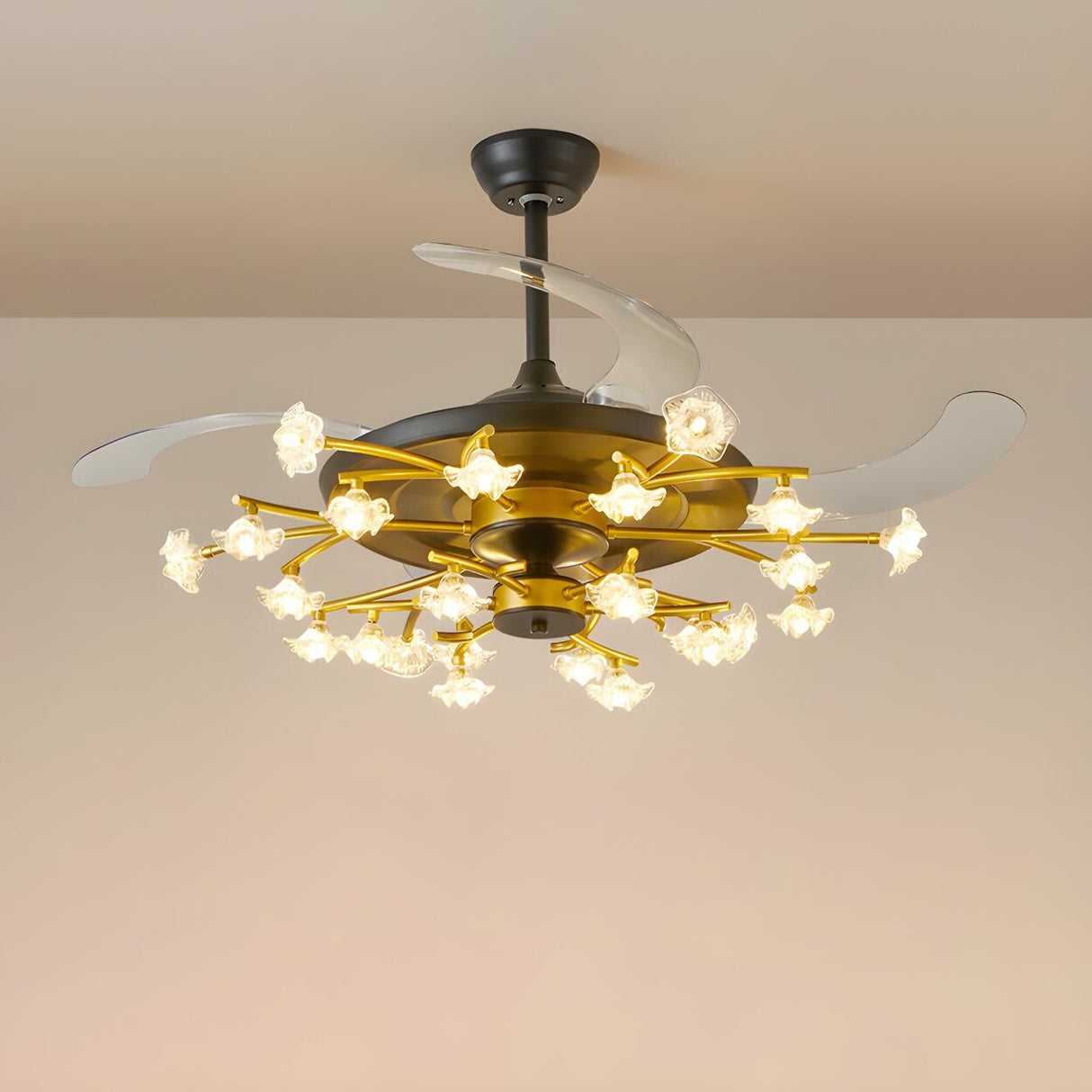 Art Firefly Gold Floral Modern Ceiling Fan with Light Image - 7