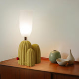 Art Green Cactus Base Frosted Glass Lampshade Table Lamp Image - 1