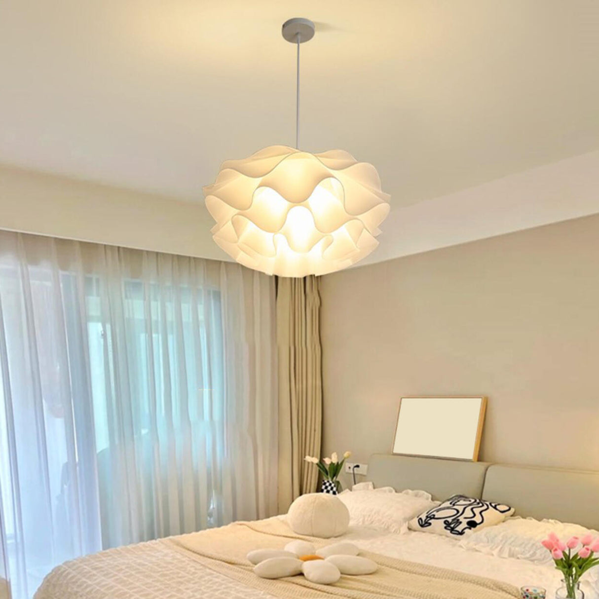 Art Organic White Flowing Cloud Bedroom Pendant Light Image - 5