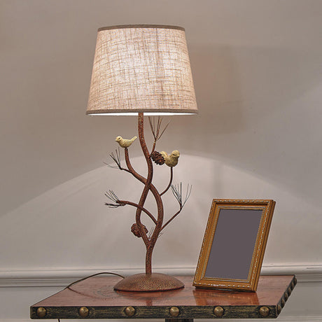 Art Tree-Shaped Base Fabric Shade Bedside Table Lamp Image - 1