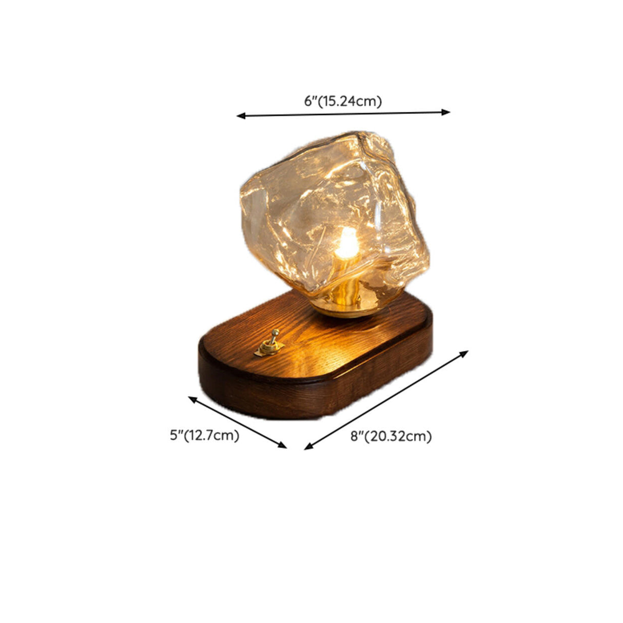 Artistic Amber Glass Shade Natural Wood Base Table Lamp 