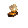 Artistic Amber Glass Shade Natural Wood Base Table Lamp Image - 5