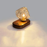 Artistic Amber Glass Shade Natural Wood Base Table Lamp Image - 7