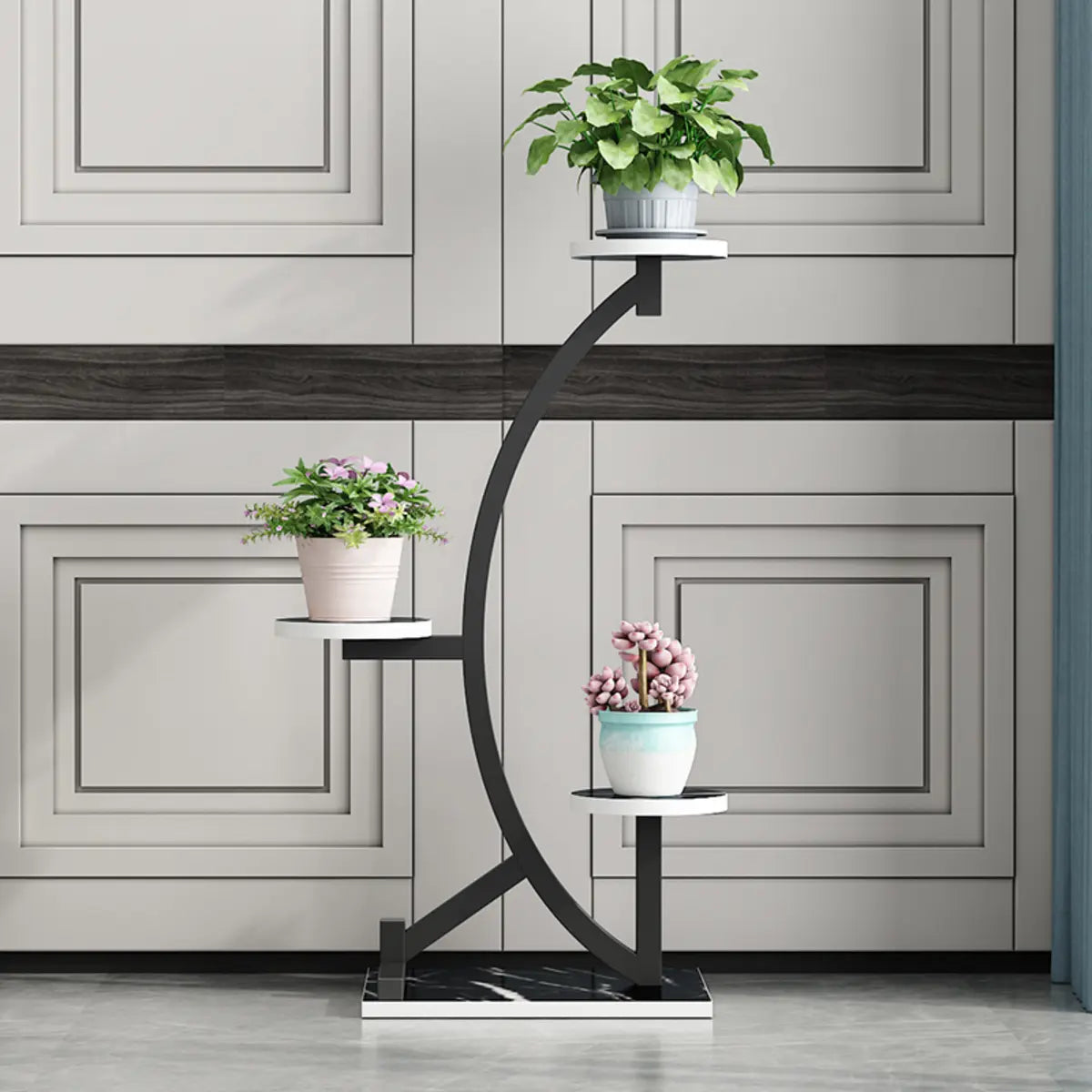 Artistic Arc Wood Indoor Three Tray Plant Stand Black Image - 4