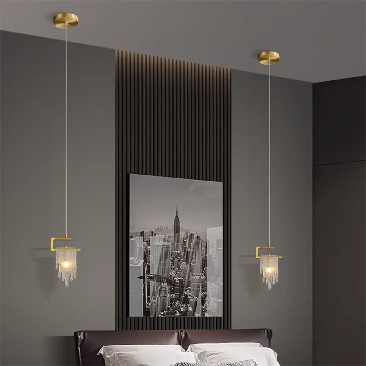 Artistic Bedroom Gold Frame Clear Glass Pendant Light Image - 4