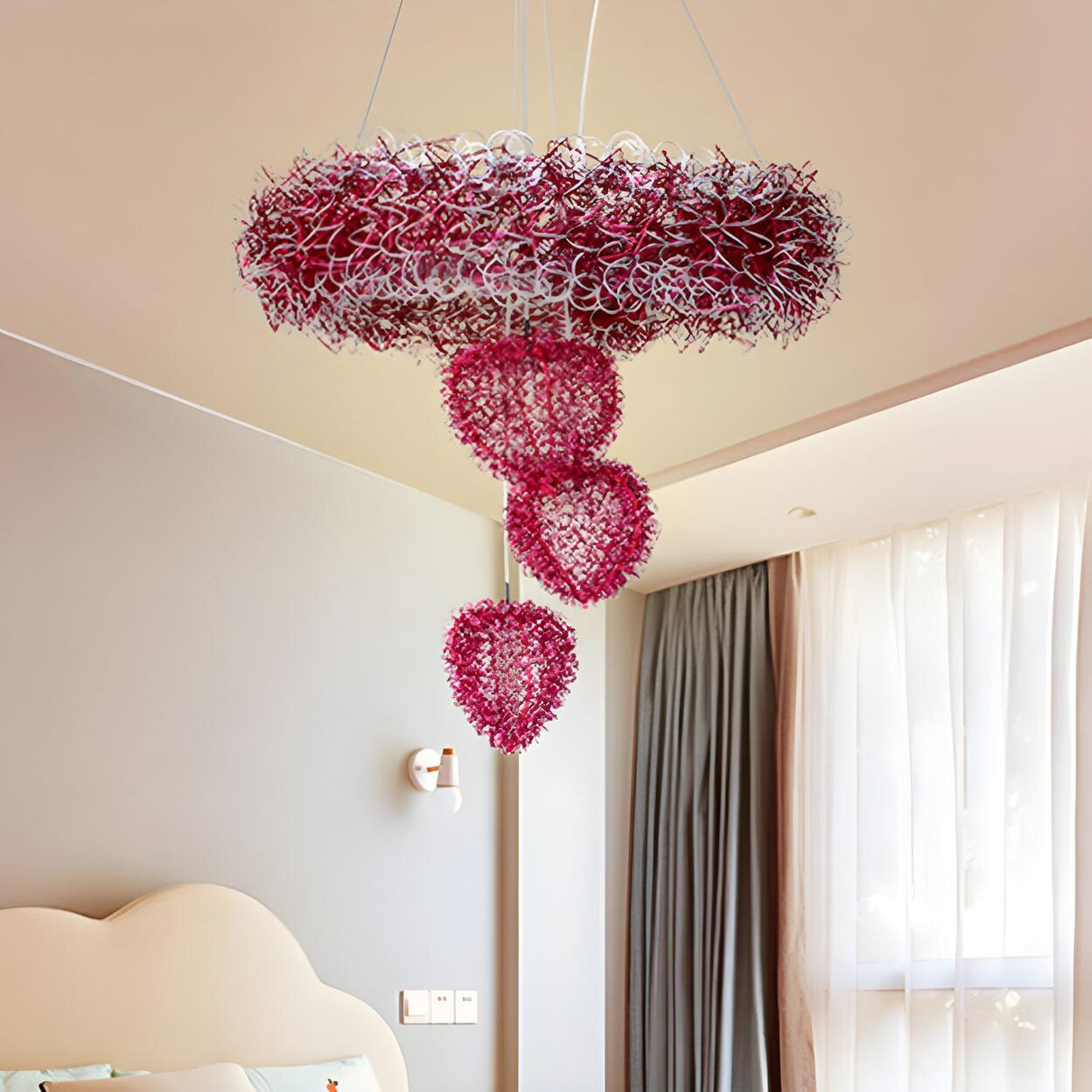 Artistic Bedroom Unique Red Loving Heart Pendant Chandelier Image - 2