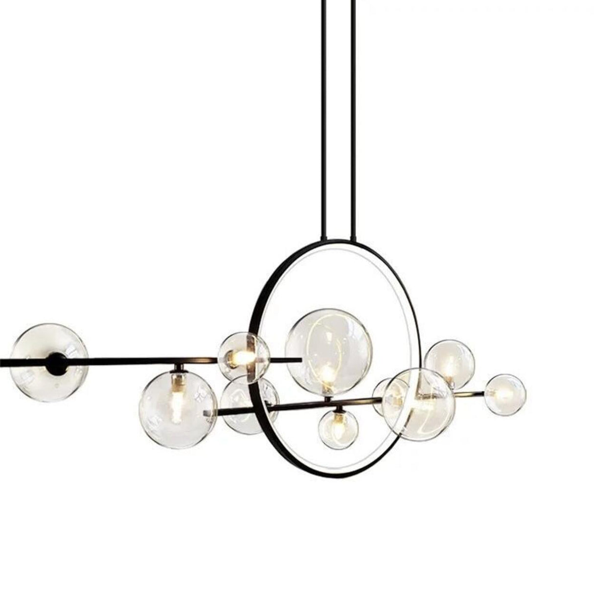 Artistic Black Globe and Ring Island Pendant Light Image - 9