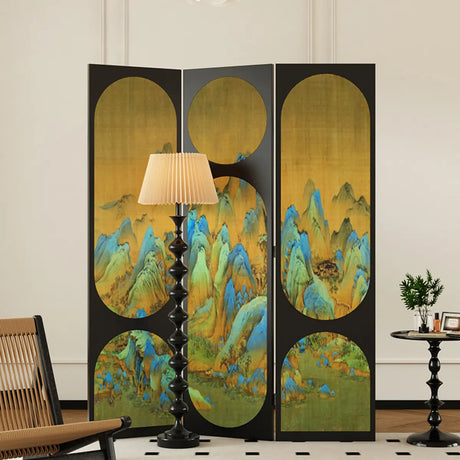 Artistic Black Landscape Folding Privacy Room Divider Image - 2