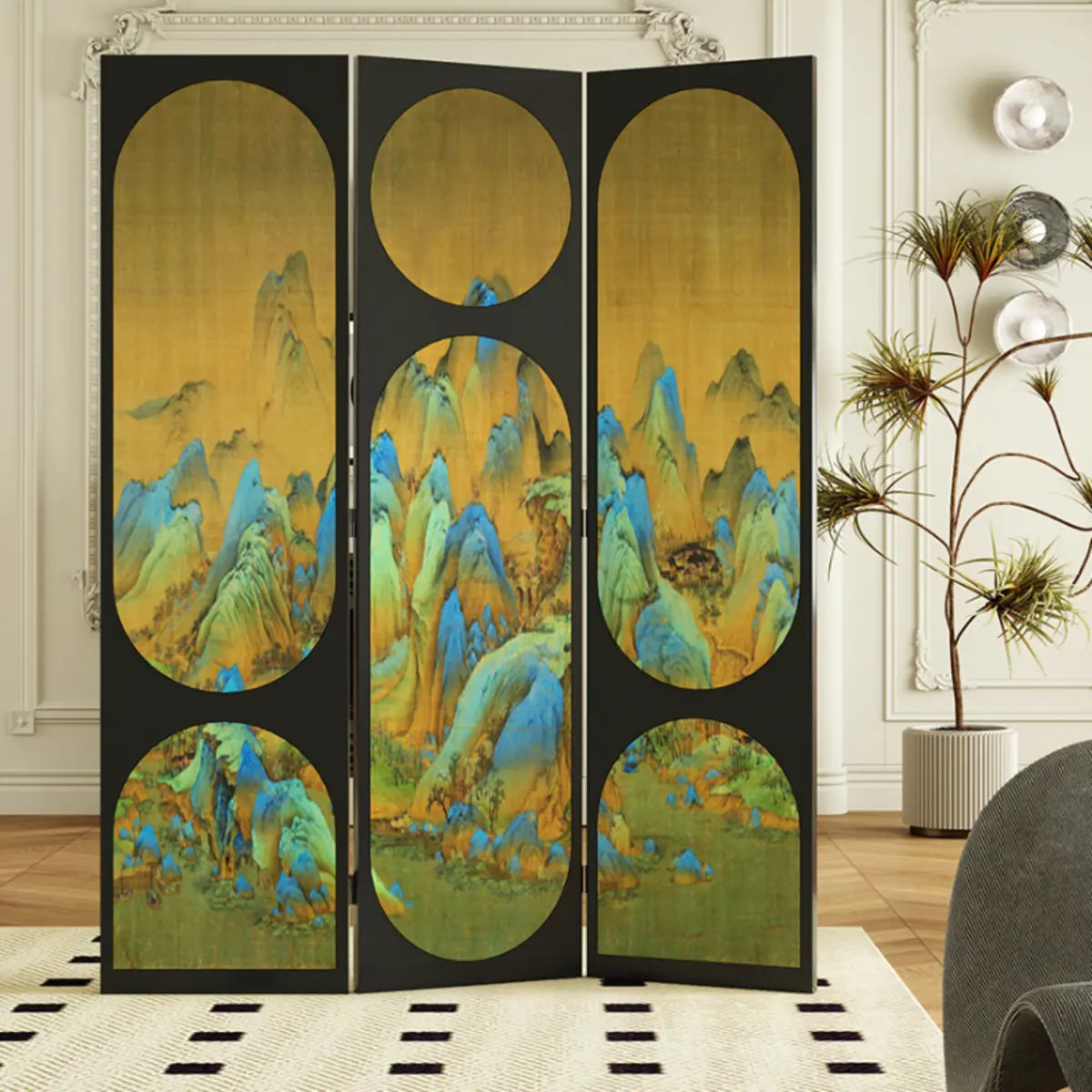 Artistic Black Landscape Folding Privacy Room Divider Image - 3