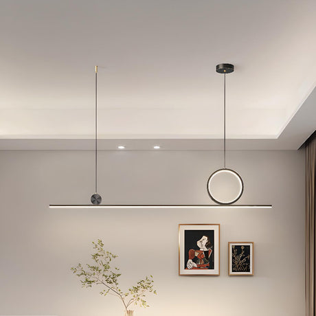 Artistic Black Linear and Ring Pendant Light Set Image - 1