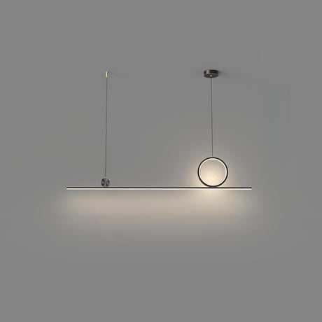 Artistic Black Linear and Ring Pendant Light Set Image - 2