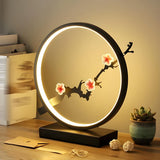 Artistic Black Pine Silhouette Circle Decor Table Lamp Image - 16