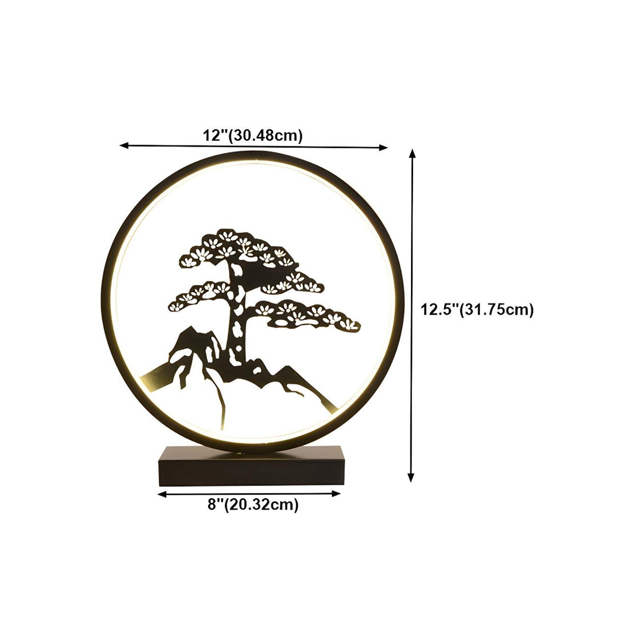 Artistic Black Pine Silhouette Circle Decor Table Lamp Image - 20