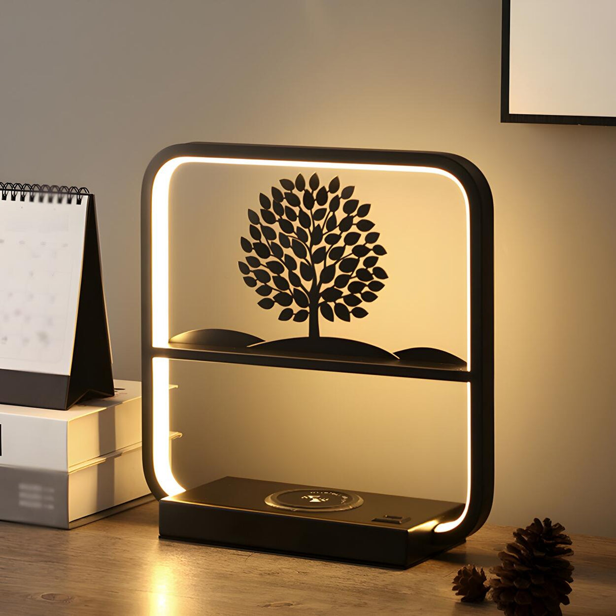 Artistic Black Tree Silhouette Square LED Table Lamp Image - 1