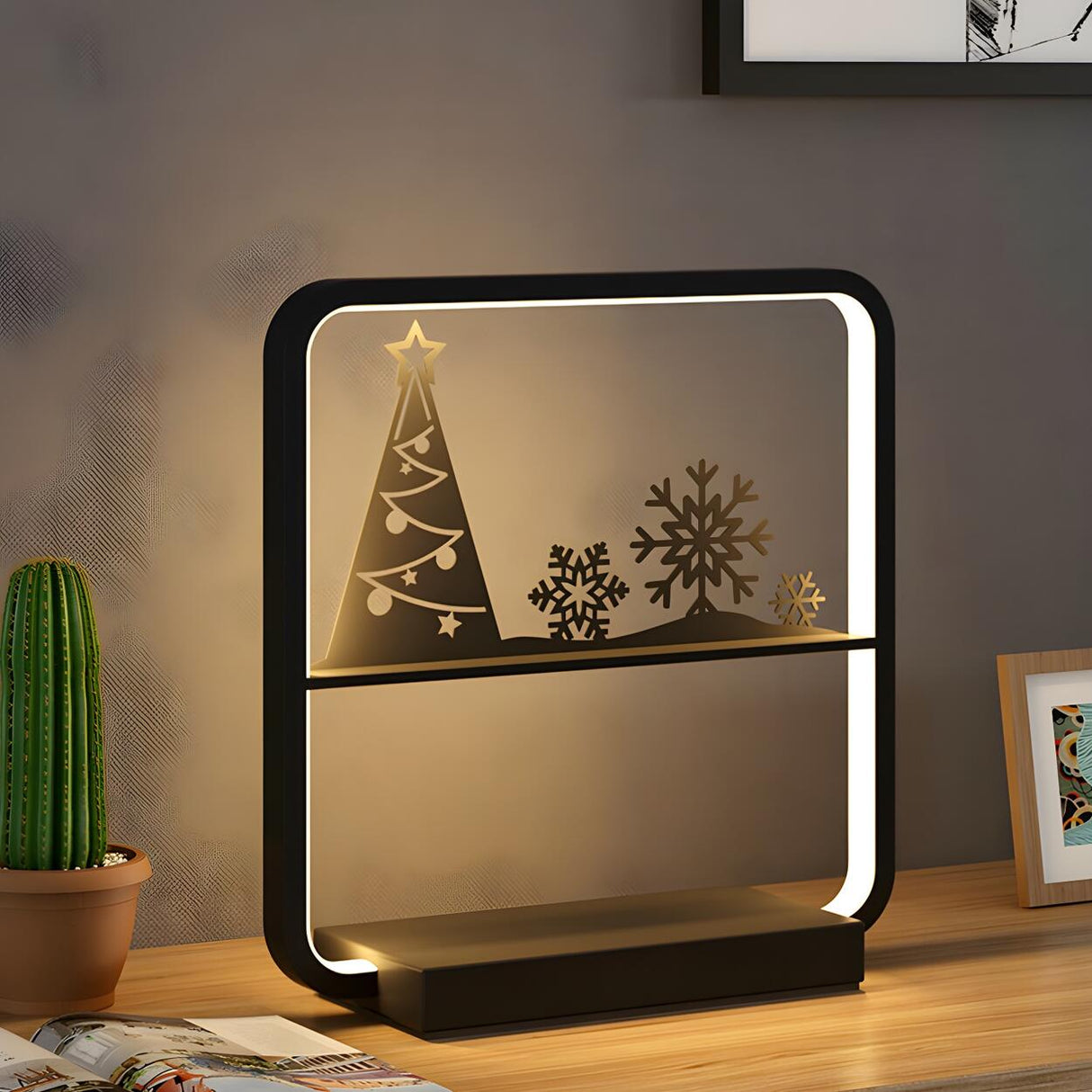 Artistic Black Tree Silhouette Square LED Table Lamp Image - 10