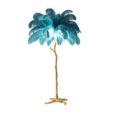 Artistic Blue Feather Gold Branch Base Floor Lamp Image - 5