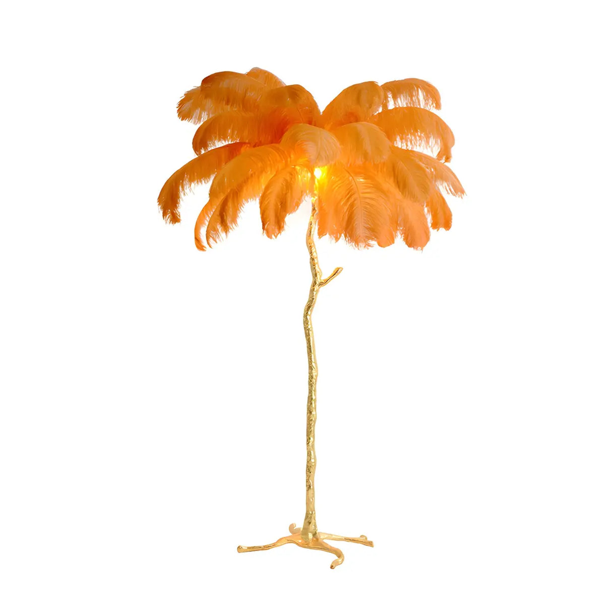 Artistic Blue Feather Gold Branch Base Floor Lamp Image - 8