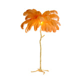 Artistic Blue Feather Gold Branch Base Floor Lamp Image - 8