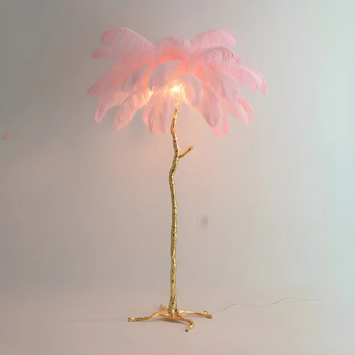 Artistic Blue Feather Gold Branch Base Floor Lamp Image - 9