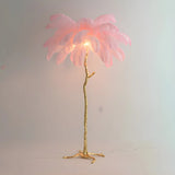 Artistic Blue Feather Gold Branch Base Floor Lamp Image - 9