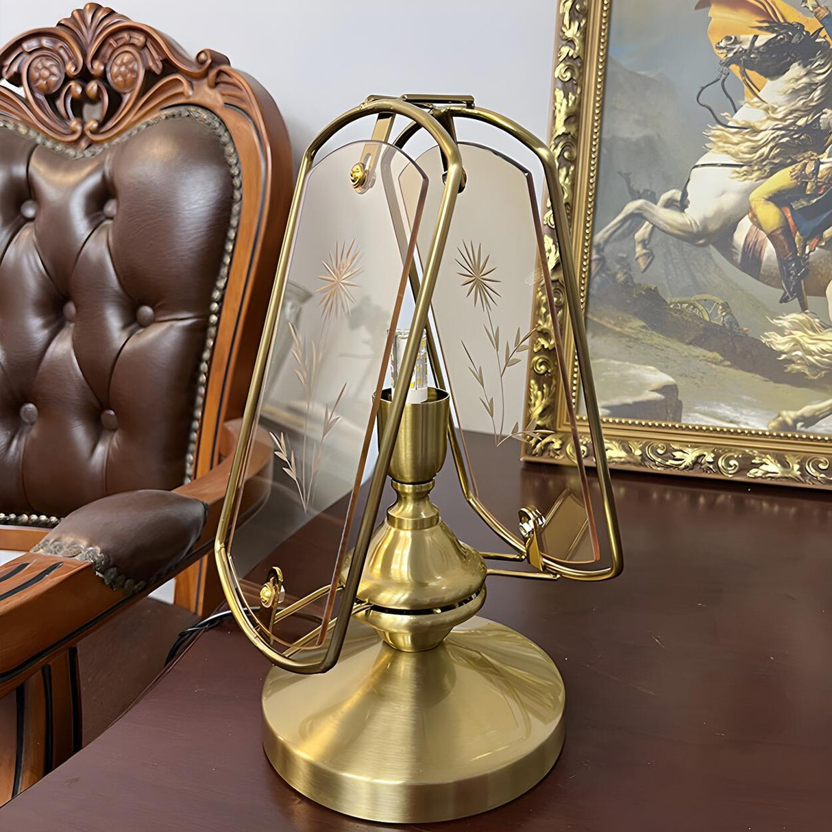 Artistic Brass Triangle Shape Glass Modern Table Lamp Image - 4