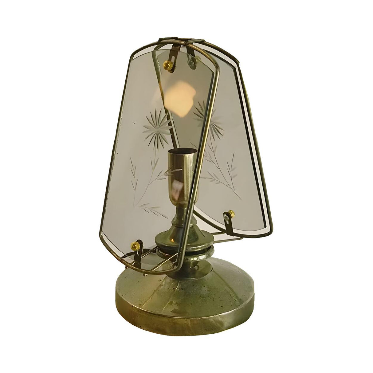 Artistic Brass Triangle Shape Glass Modern Table Lamp Image - 6