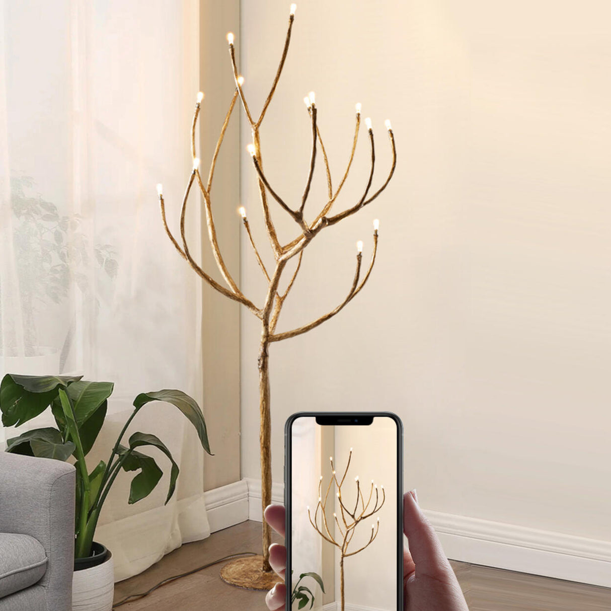 Artistic Brown Tree Branch Modern Metal Floor Lamp Image - 14