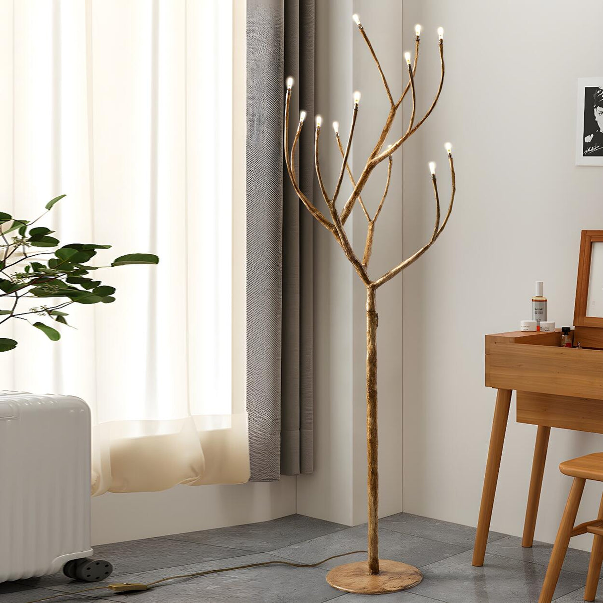 Artistic Brown Tree Branch Modern Metal Floor Lamp Image - 2