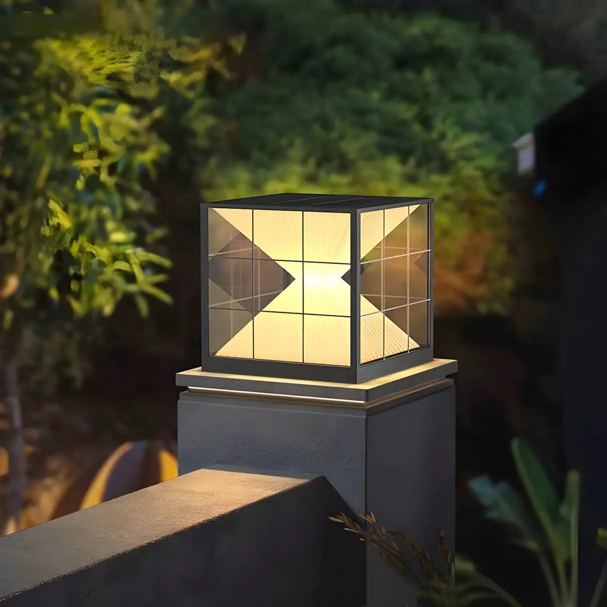 Artistic Cube Geometric Decor Glass Outdoor Table Lamp Image - 1