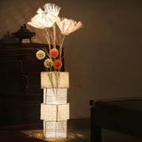 Artistic Cylinder Rattan Wooden Column Floor Lamp Image - 7