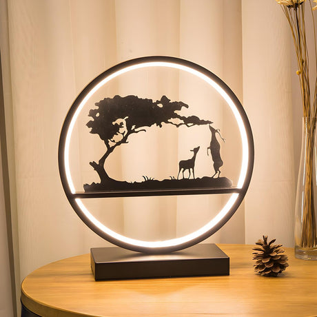 Artistic Deer Silhouette Circular Metal LED Table Lamp Image - 1