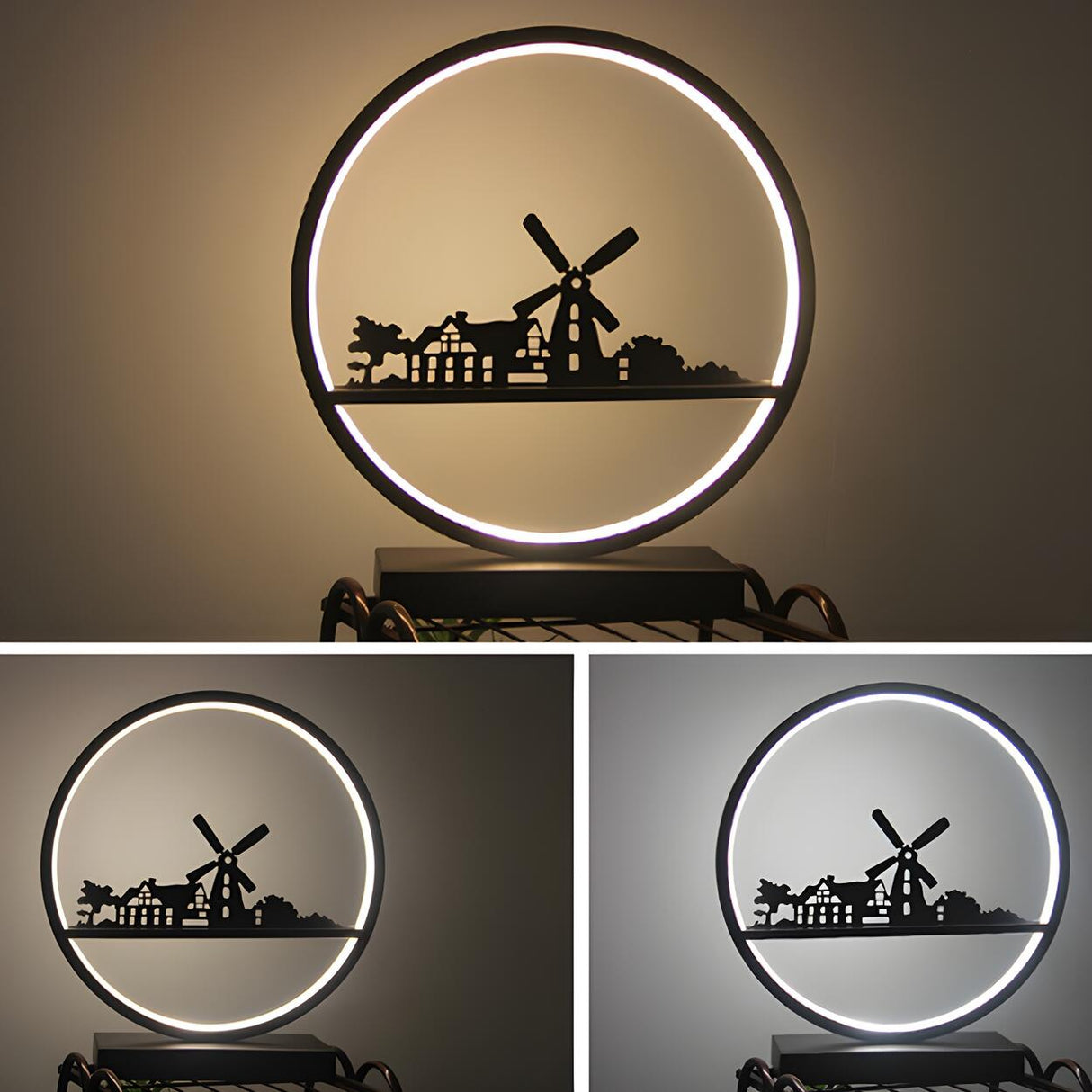 Artistic Deer Silhouette Circular Metal LED Table Lamp Image - 13