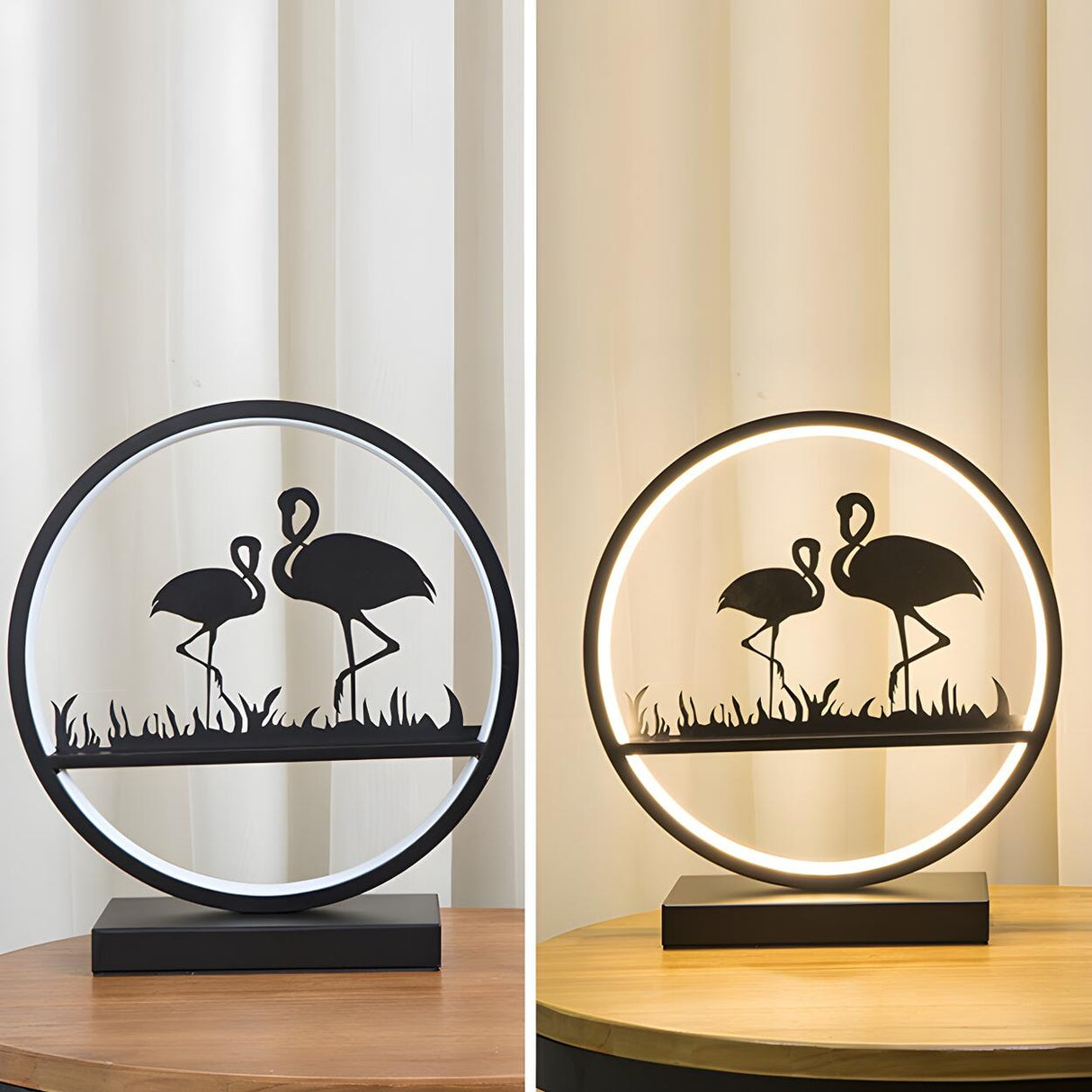 Artistic Deer Silhouette Circular Metal LED Table Lamp Image - 16