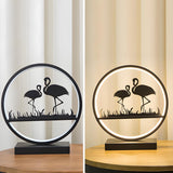 Artistic Deer Silhouette Circular Metal LED Table Lamp Image - 16