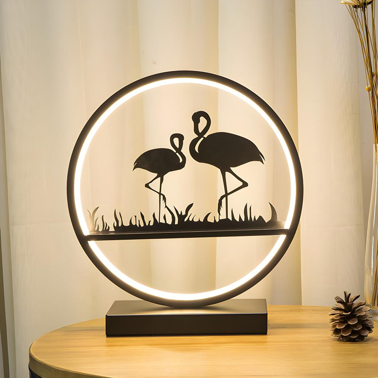 Artistic Deer Silhouette Circular Metal LED Table Lamp Image - 17