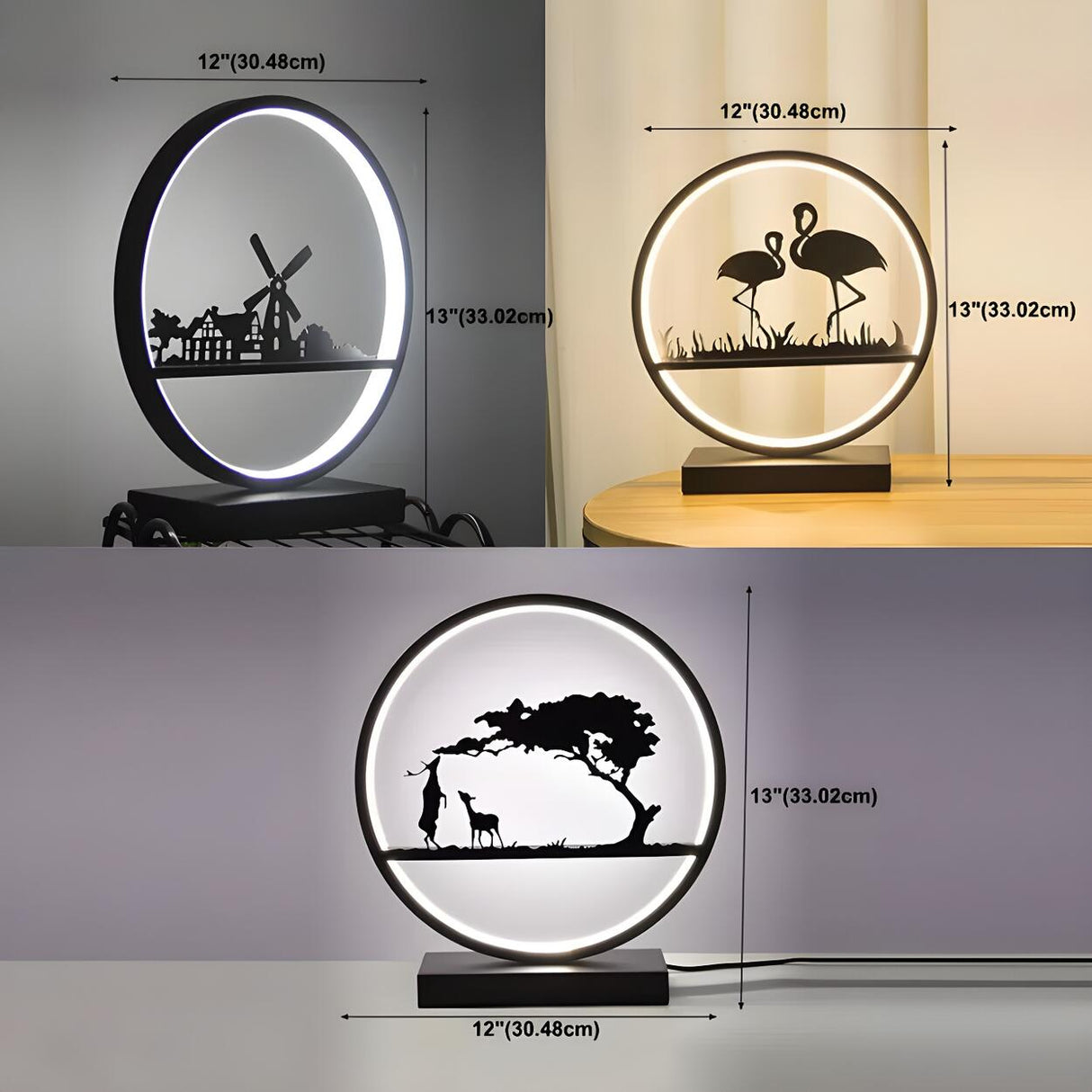 Artistic Deer Silhouette Circular Metal LED Table Lamp 