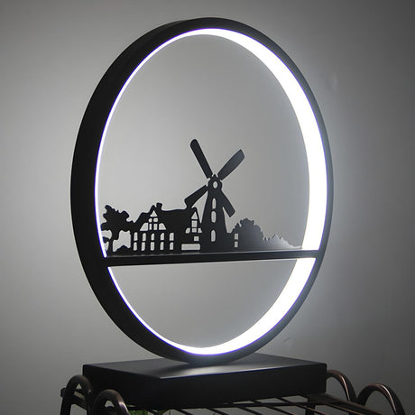 Artistic Deer Silhouette Circular Metal LED Table Lamp Image - 2